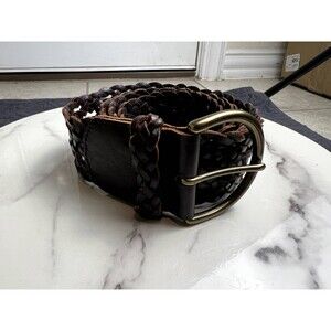 Tarnish Dark Brown Woven Leather Wide Boho Belt Coastal Cowgirl Western  SZ L